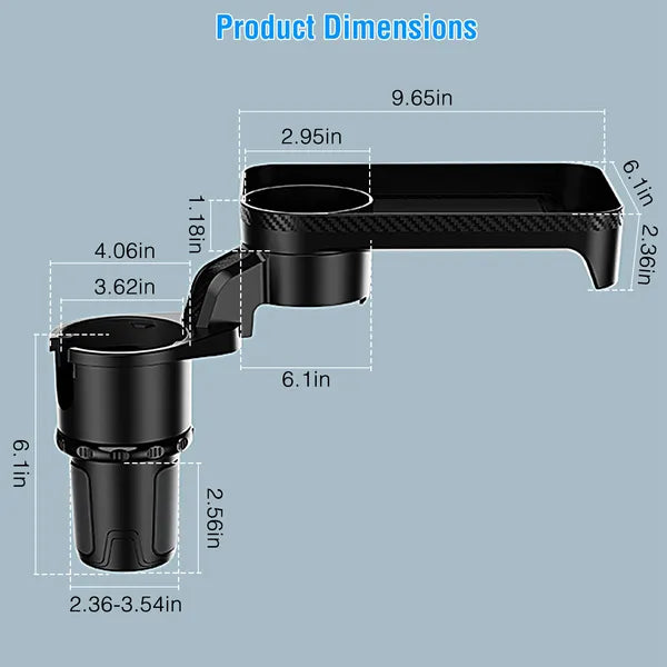 3-in-1 rotierender Getränkehalter-Adapter für Autos mit Ablagefach